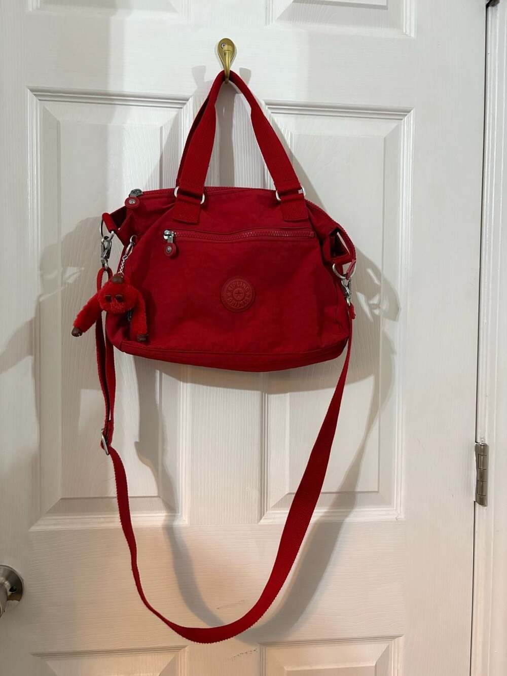 Kipling Red Nylon Handbag Crossbody Bag with Monkey Keychain